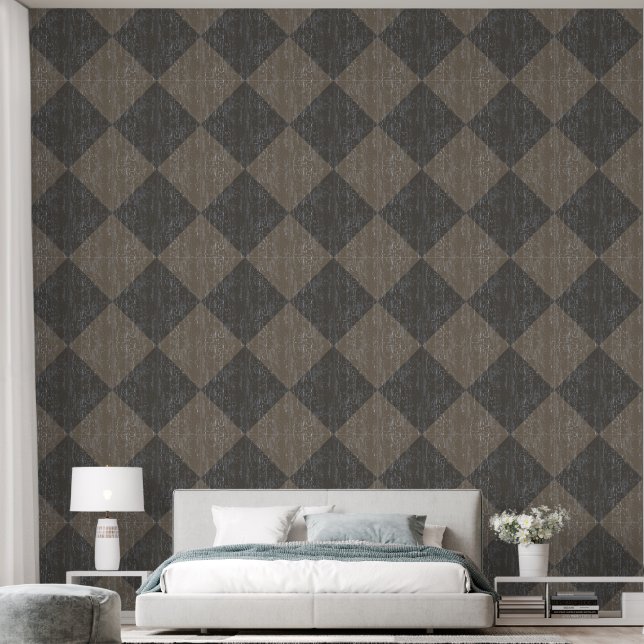 Diamond Check Crackle Texture Taupe and Brown  Wallpaper (Bedroom)