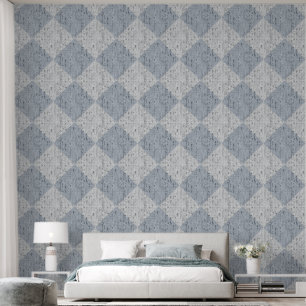Diamond Check Crackle Texture White and Blue Wallpaper
