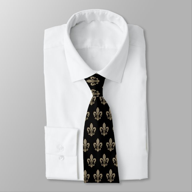 Diamond Check Fleur De Lis Pattern Tie (Tied)
