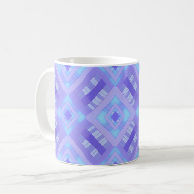 Diamond Check Patchwork - Lavender Turquoise 1 Coffee Mug (Front Left)