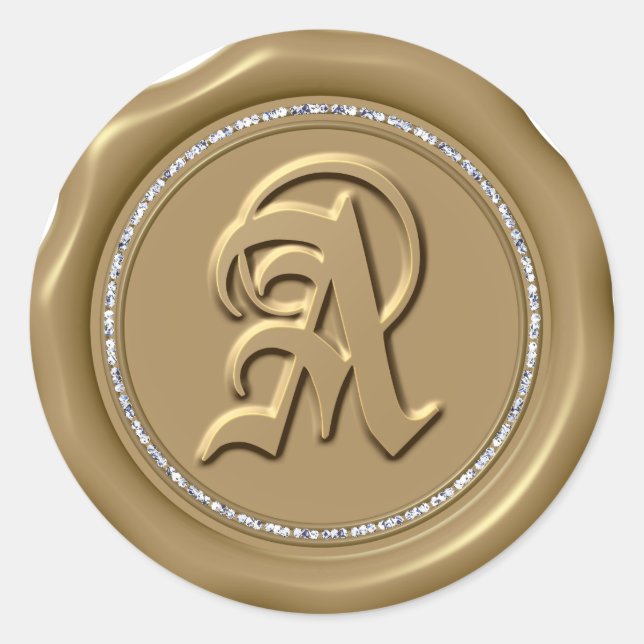*~* Diamond Circle GOLD Wax Seal Monogram Stickers (Front)