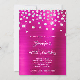 Diamond Confetti Bright Hot Pink Satin Foil Ombre Invitation