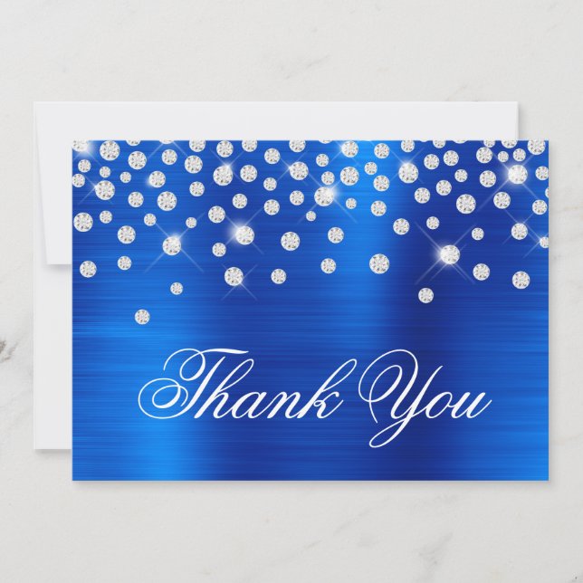 Diamond Confetti Royal Blue Satin Gradient Foil Thank You Card (Front)
