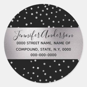 Diamond confetti shimmer black silver DIY Classic Round Sticker