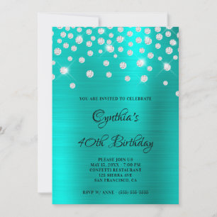 Diamond Confetti Turquoise Satin Foil Ombre Invitation