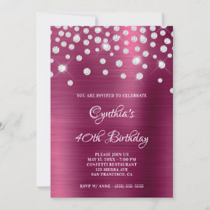 Diamond Confetti Wine Satin Foil Ombre Invitation