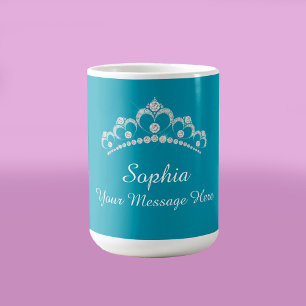 Diamond Crown, Name, Your Message, Teal Coffee Mug