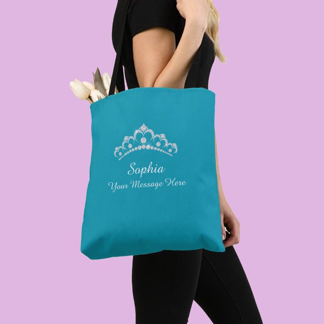 Diamond Crown, Name, Your Message, Teal Tote Bag (Creator Uploaded)