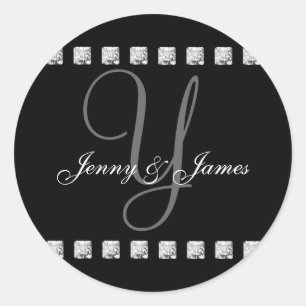 Diamond Crystal Monogram Y Wedding Stickers Black