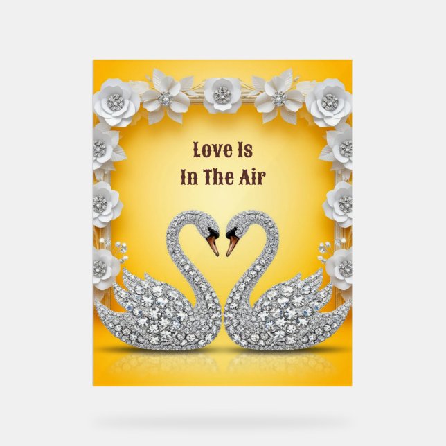 Diamond Crystal Swans Romantic Warm Scene Acrylic Sign (Front)