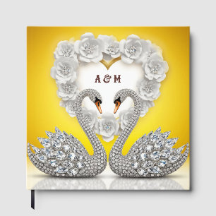 Diamond Crystal Swans Romantic Warm Scene Guest Book