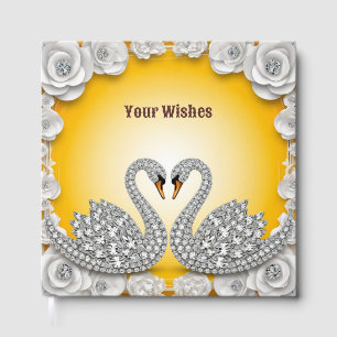 Diamond Crystal Swans Romantic Warm Scene Guest Book