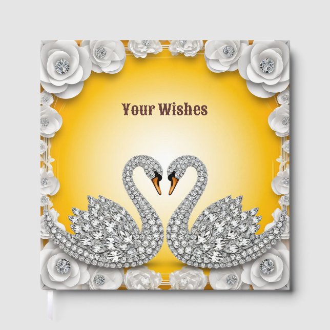 Diamond Crystal Swans Romantic Warm Scene Guest Book (Front)