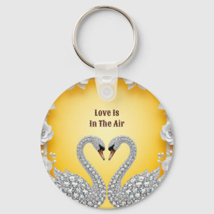 Diamond Crystal Swans Romantic Warm Scene Key Ring