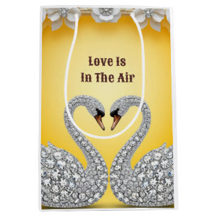 Diamond Crystal Swans Romantic Warm Scene Medium Gift Bag