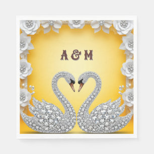 Diamond Crystal Swans Romantic Warm Scene Napkin