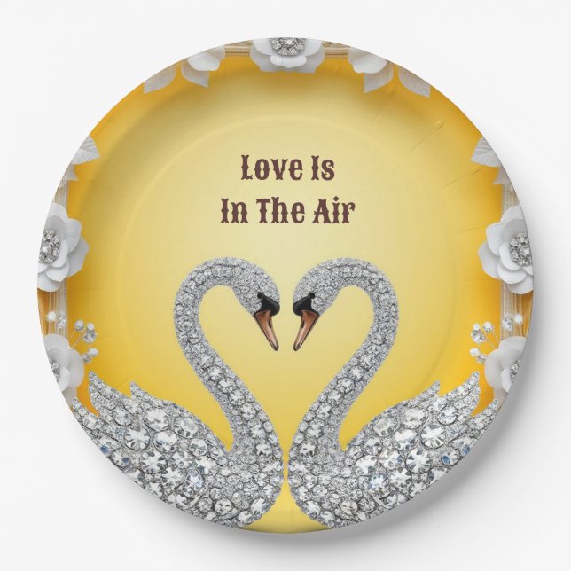 Diamond Crystal Swans Romantic Warm Scene Paper Plate (Front)