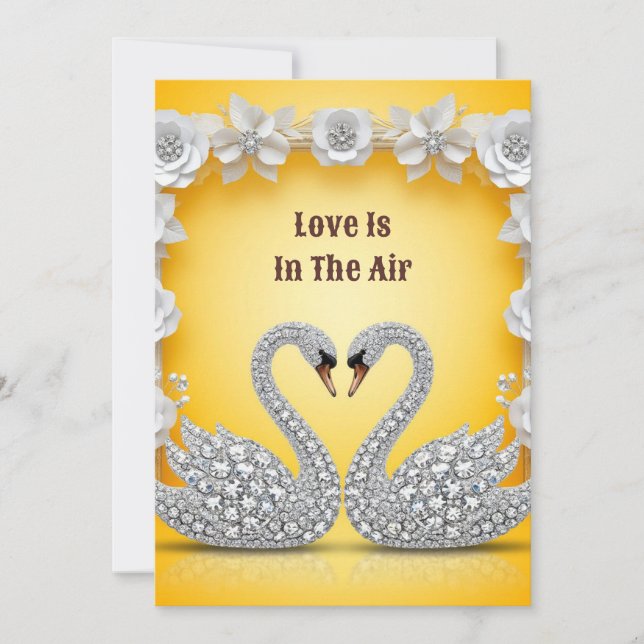 Diamond Crystal Swans Romantic Warm Scene Save The Date (Front)