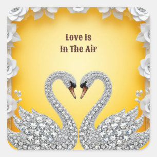 Diamond Crystal Swans Romantic Warm Scene Square Sticker