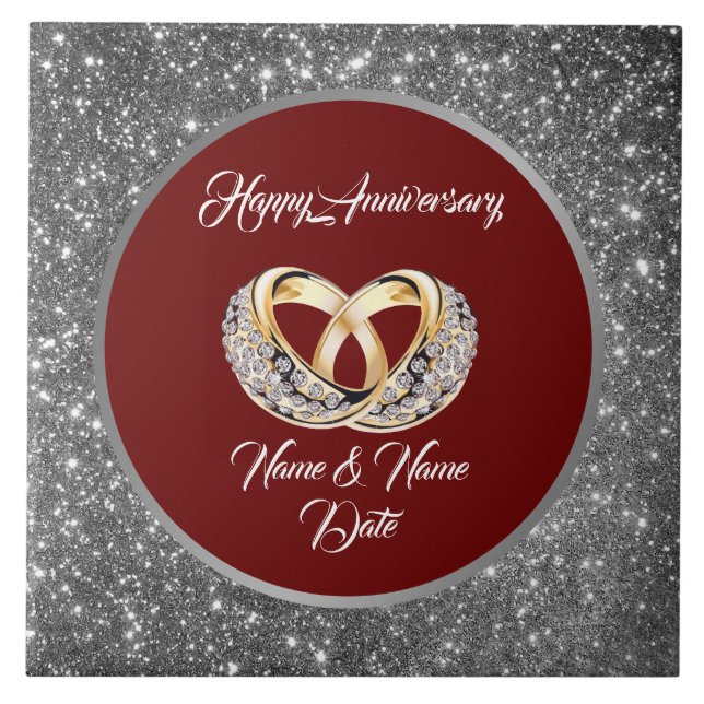 Diamond Customise Wedding Rings Silver Anniversary Tile (Front)