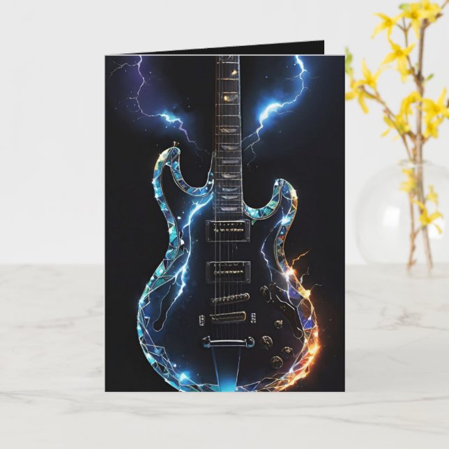 Diamond Cut Electric Guitar Blank Card (Yellow Flower)