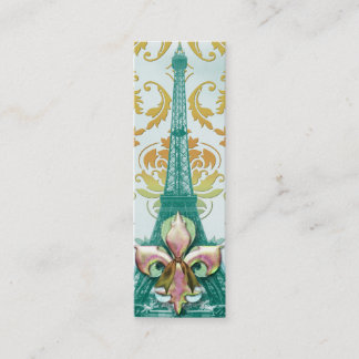 Diamond Damask, EIFFEL TOWER in Gold & Teal Mini Business Card