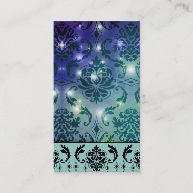 Diamond Damask, FAIRY LIGHTS in Blue and Teal Business Card (Front)