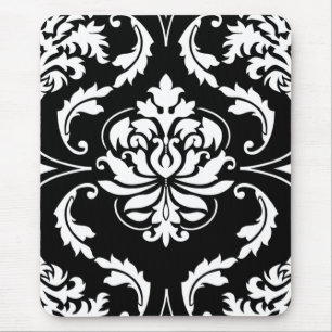 Diamond Damask in White on Black Mouse Pad