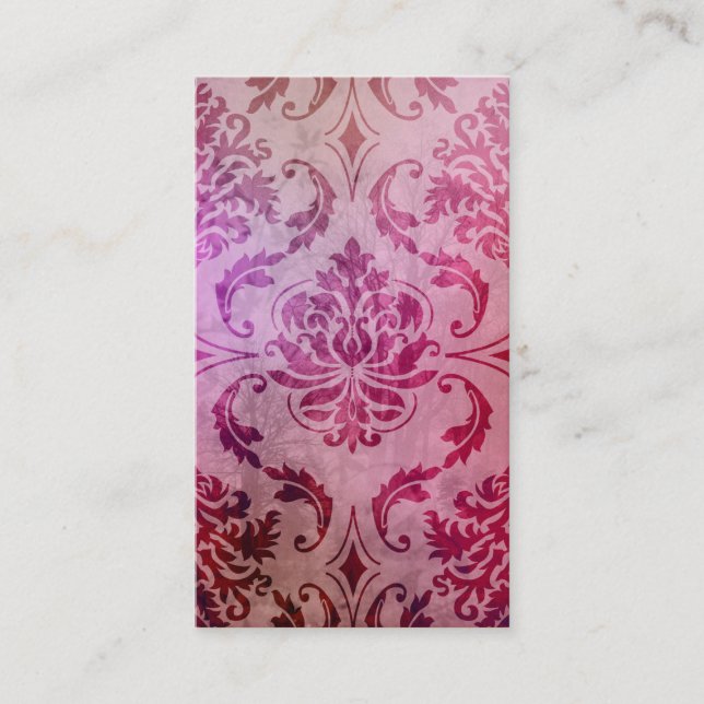 Diamond Damask, Shadows and Fog, Raspberry & Pink Business Card (Front)