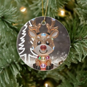 Diamond Dazzling Rudolf: A 3D Christmas Gem Ceramic Tree Decoration