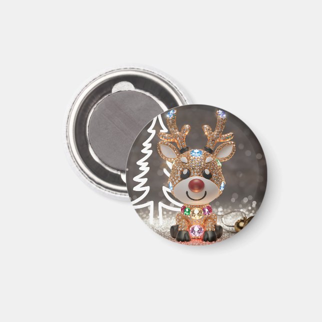 Diamond Dazzling Rudolf: A 3D Christmas Gem Magnet (Front/Back)