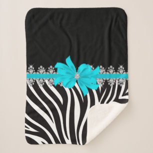 Diamond Delilah Zebra (Teal) Sherpa Blanket