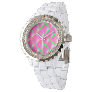 Diamond Design in Pink and Green Watch