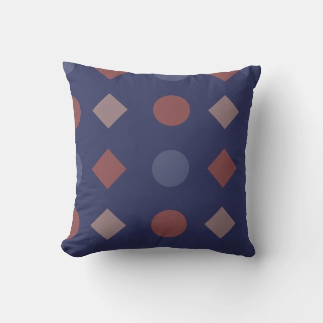Diamond-Dot Geometric Pattern – Navy, Brick Cushion (Front)