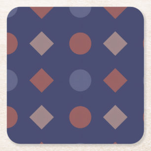 Diamond-Dot Geometric Pattern – Navy, Brick Square Paper Coaster