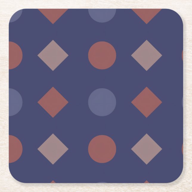 Diamond-Dot Geometric Pattern – Navy, Brick Square Paper Coaster (Front)