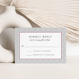 Diamond Dot RSVP Card Plum and Grey