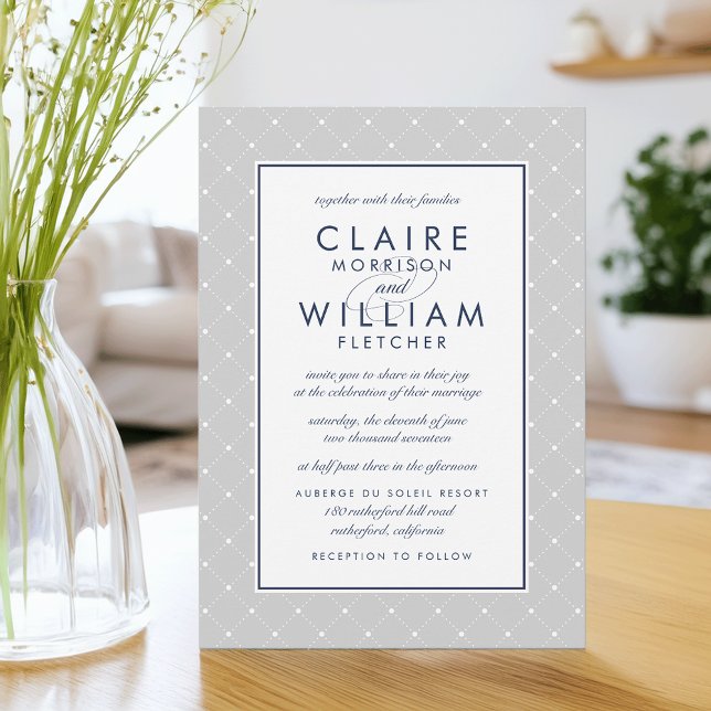 Diamond Dot Wedding Invitation | Grey and Navy (Creator Uploaded)