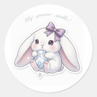 Diamond Dream Bunny - Sparkle Gemstone Kawaii Art Classic Round Sticker