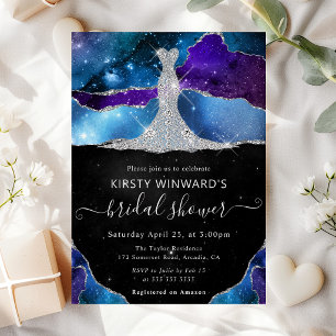 Diamond Dress and Galaxy Agate Bridal Shower Invitation