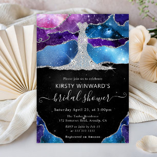 Diamond Dress and Galaxy Agate Bridal Shower Invitation