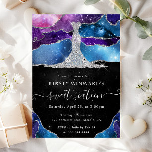 Diamond Dress and Galaxy Agate Sweet 16 Invitation