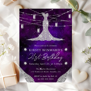 Diamond Dress and Mason Jars Glam 21st Birthday Invitation