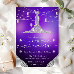 Diamond Dress and Mason Jars Glam Quinceanera Invitation