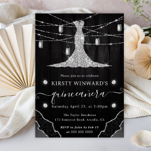 Diamond Dress and Mason Jars Rustic Quinceanera Invitation