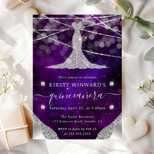 Diamond Dress and String Lights Quinceanera Invitation