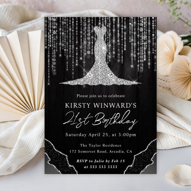 Diamond Dress & Bokeh String Lights 21st Birthday Invitation (Creator Uploaded)