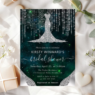 Diamond Dress & Bokeh String Lights Bridal Shower Invitation