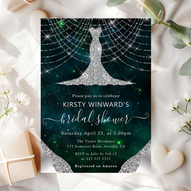 Diamond Dress & Bokeh String Lights Bridal Shower Invitation (Creator Uploaded)