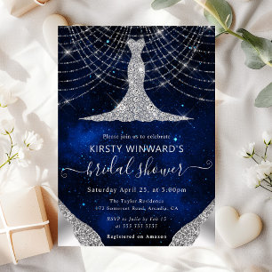 Diamond Dress & Bokeh String Lights Bridal Shower Invitation